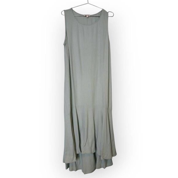 Cynthia Rowley Midi Sz L Tropical Sea Green High Low Linen Sleeveless Classicore - Picture 1 of 9